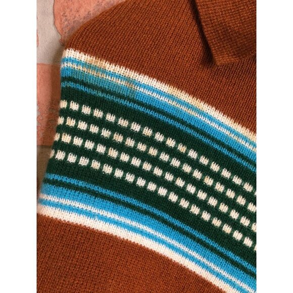 Vintage Tejidos Ecuador Women's Knit Poncho Sweater Tassel Tie Necklace Chevron - Picture 3 of 8